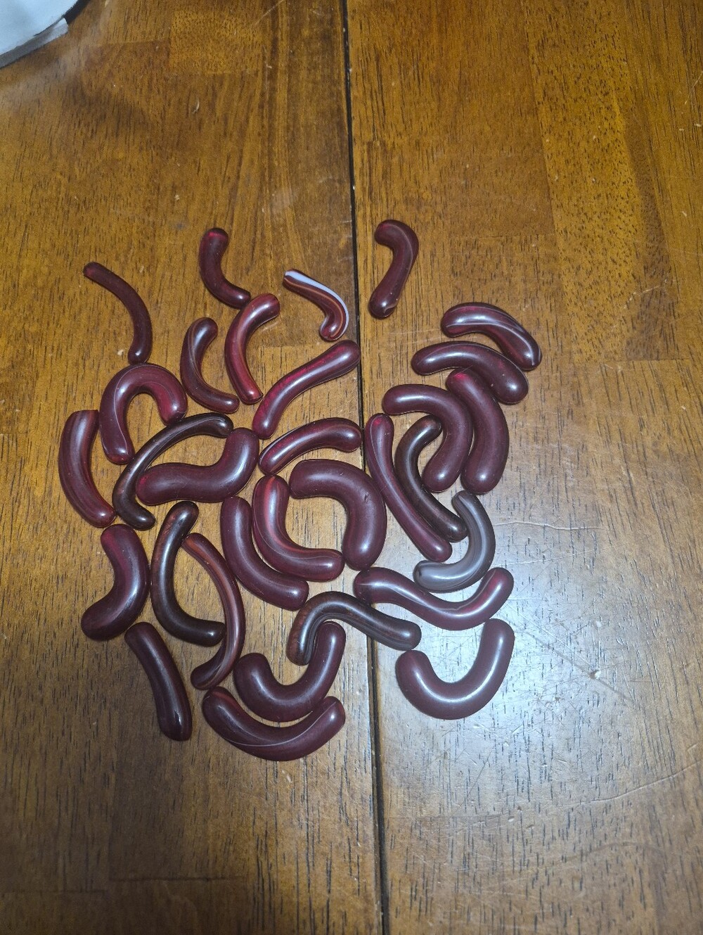 Red Curved Glass  - Lot of 30 Decorative Squiggle Glass Pieces